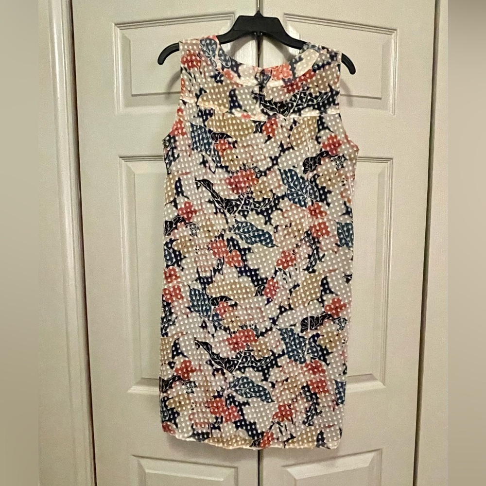 Anna Sui Anthropologie Silk Blend Swiss Dot Floral Sheath Dress